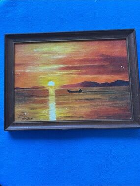 Vintage Painting - M. Adele Sunset Over Water 70’s